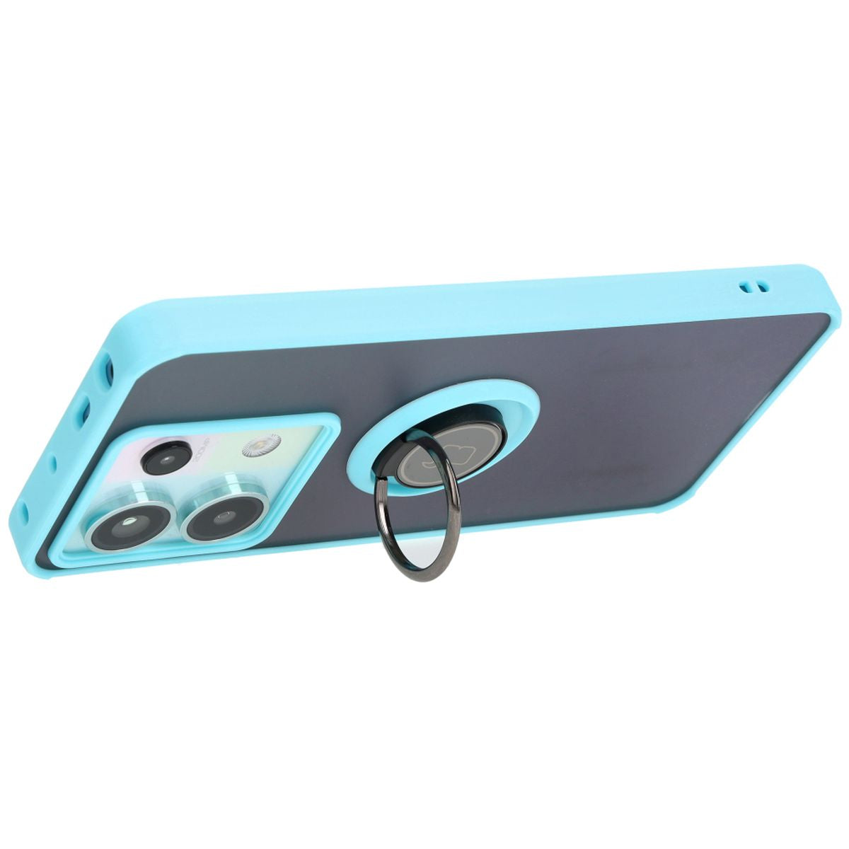 Handyhülle mit Fingergriff für Xiaomi Poco X6 / Xiaomi Redmi Note 13 Pro 5G, Bizon Case Hybrid Ring, getönt mit hellblauem Rahmen