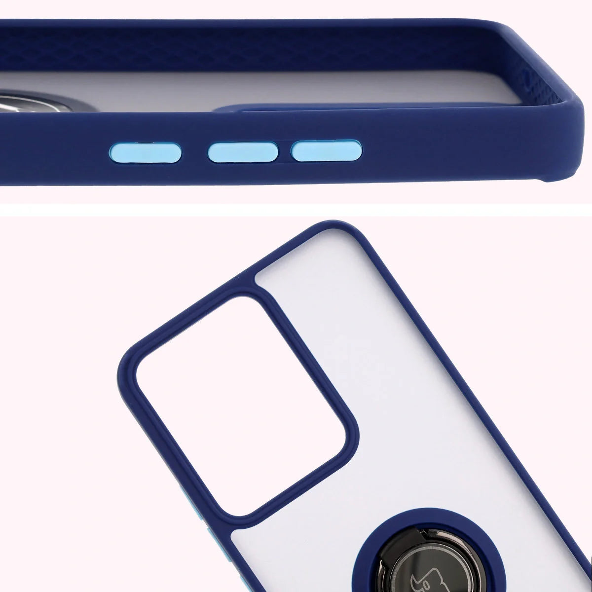 Handyhülle mit Fingergriff für Realme 14 5G / 14T 5G, Bizon Case Hybrid Ring, getönt mit dunkelblauem Rahmen