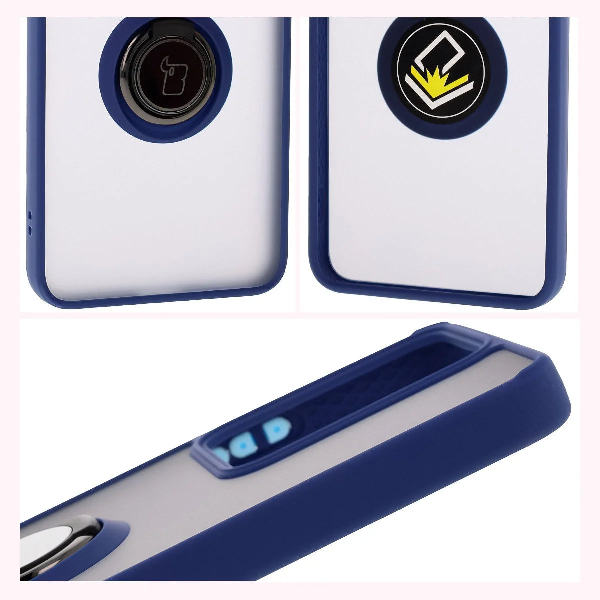 Handyhülle mit Fingergriff für Realme 14 5G / 14T 5G, Bizon Case Hybrid Ring, getönt mit dunkelblauem Rahmen