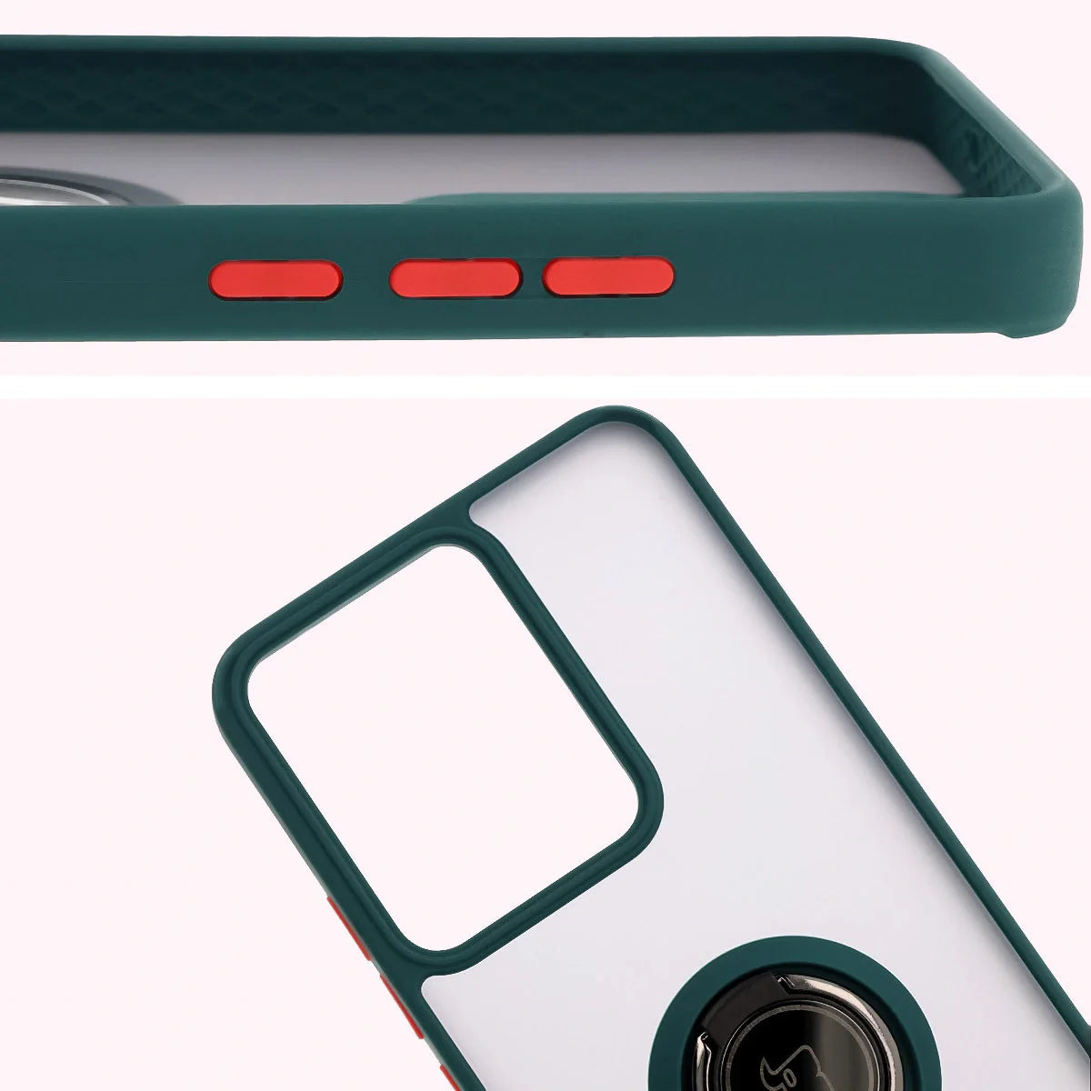 Handyhülle mit Fingergriff für Realme 14 5G / 14T 5G, Bizon Case Hybrid Ring, getönt mit dunkelgrünem Rahmen