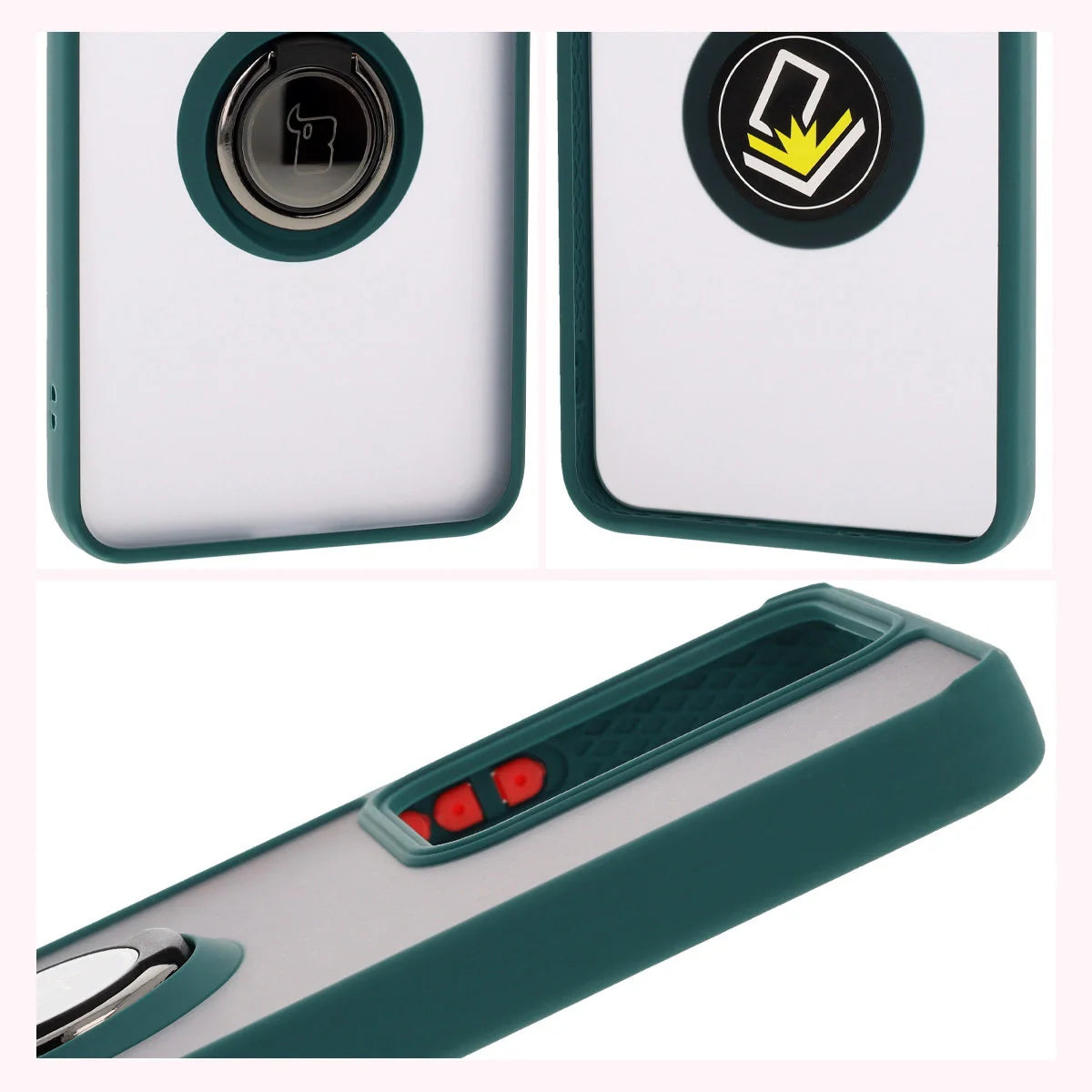 Handyhülle mit Fingergriff für Realme 14 5G / 14T 5G, Bizon Case Hybrid Ring, getönt mit dunkelgrünem Rahmen