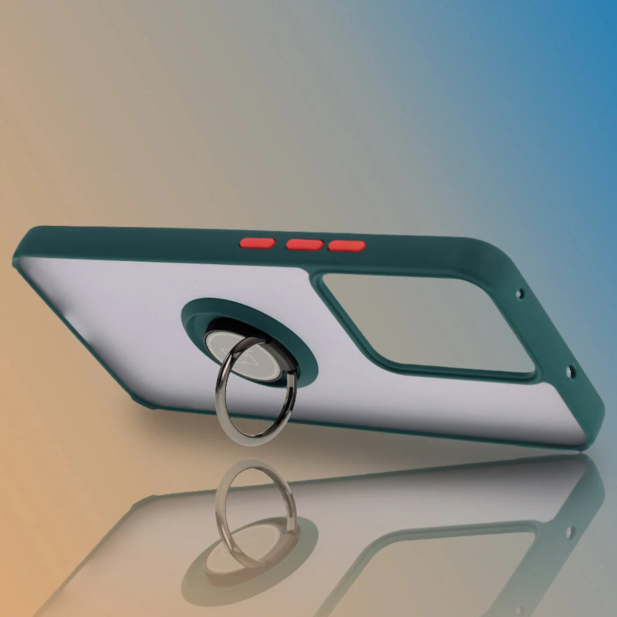 Handyhülle mit Fingergriff für Realme 14 5G / 14T 5G, Bizon Case Hybrid Ring, getönt mit dunkelgrünem Rahmen