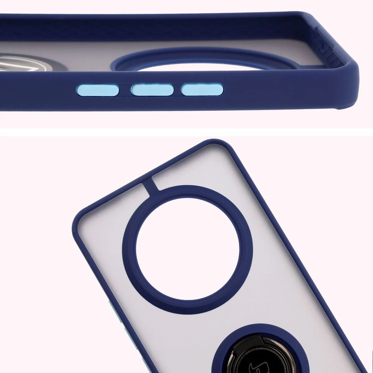 Handyhülle mit Fingergriff für Realme 14 Pro 5G, Bizon Case Hybrid Ring, getönt mit dunkelblauem Rahmen