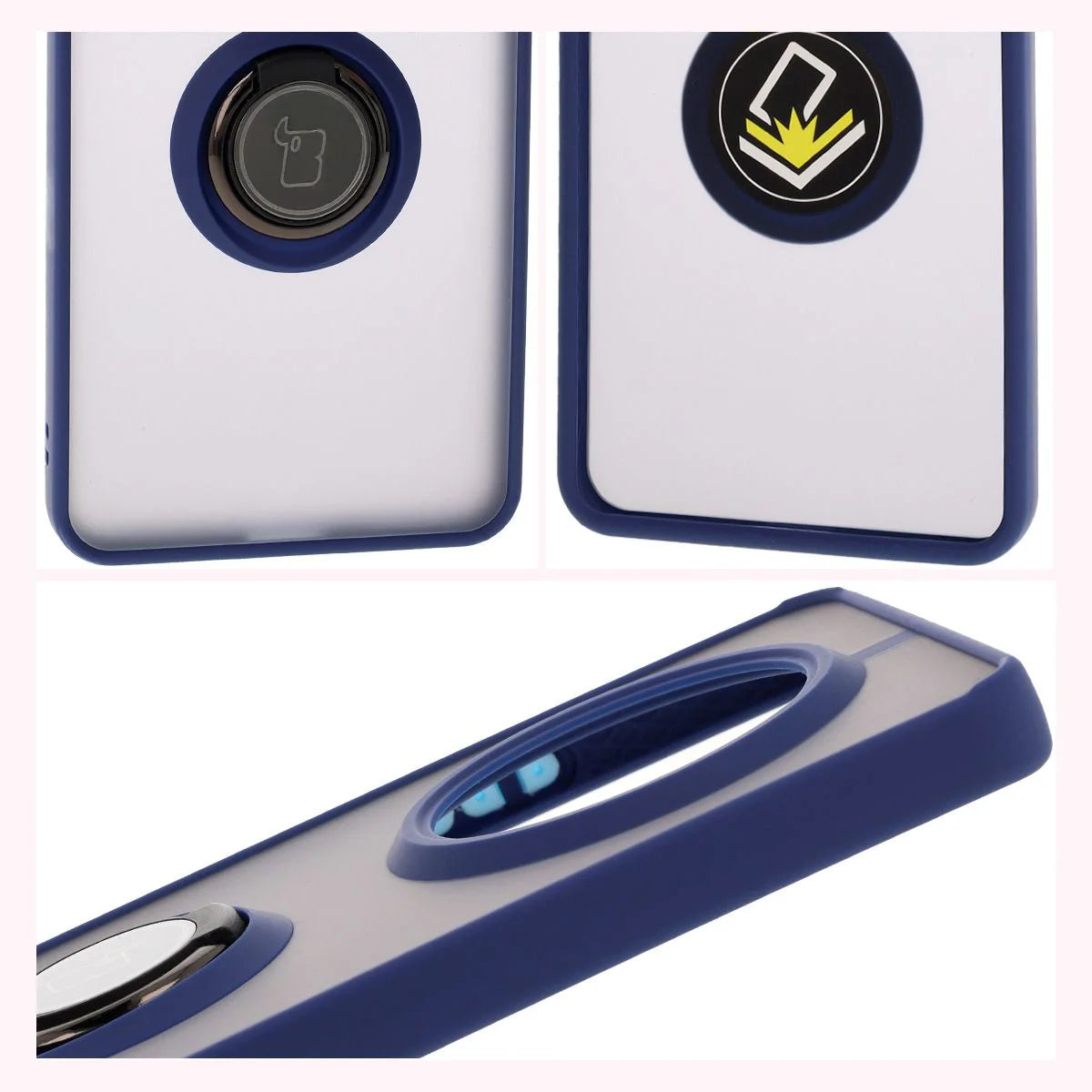 Handyhülle mit Fingergriff für Realme 14 Pro 5G, Bizon Case Hybrid Ring, getönt mit dunkelblauem Rahmen