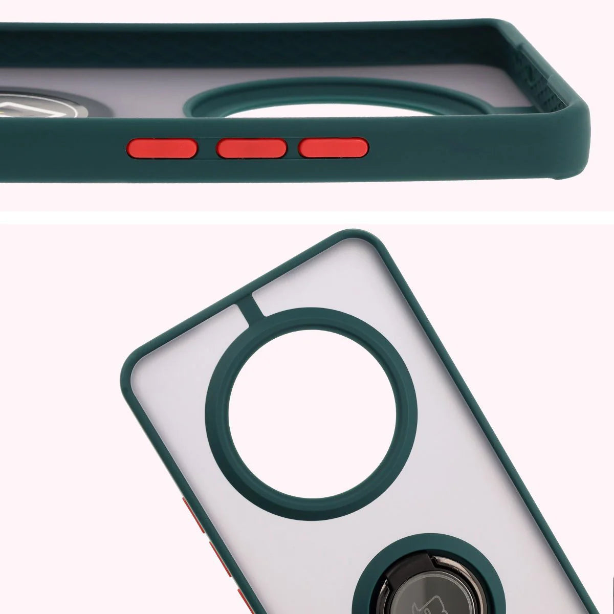 Handyhülle mit Fingergriff für Realme 14 Pro 5G, Bizon Case Hybrid Ring, getönt mit dunkelgrünem Rahmen