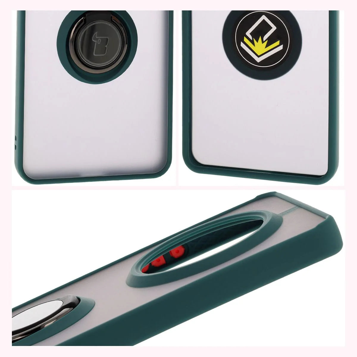Handyhülle mit Fingergriff für Realme 14 Pro 5G, Bizon Case Hybrid Ring, getönt mit dunkelgrünem Rahmen