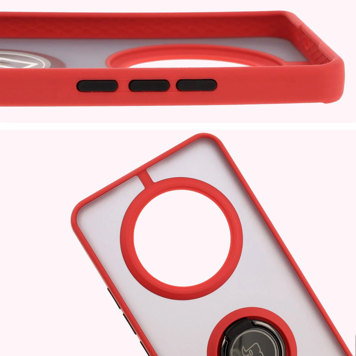 Handyhülle mit Fingergriff für Realme 14 Pro 5G, Bizon Case Hybrid Ring, getönt mit rotem Rahmen