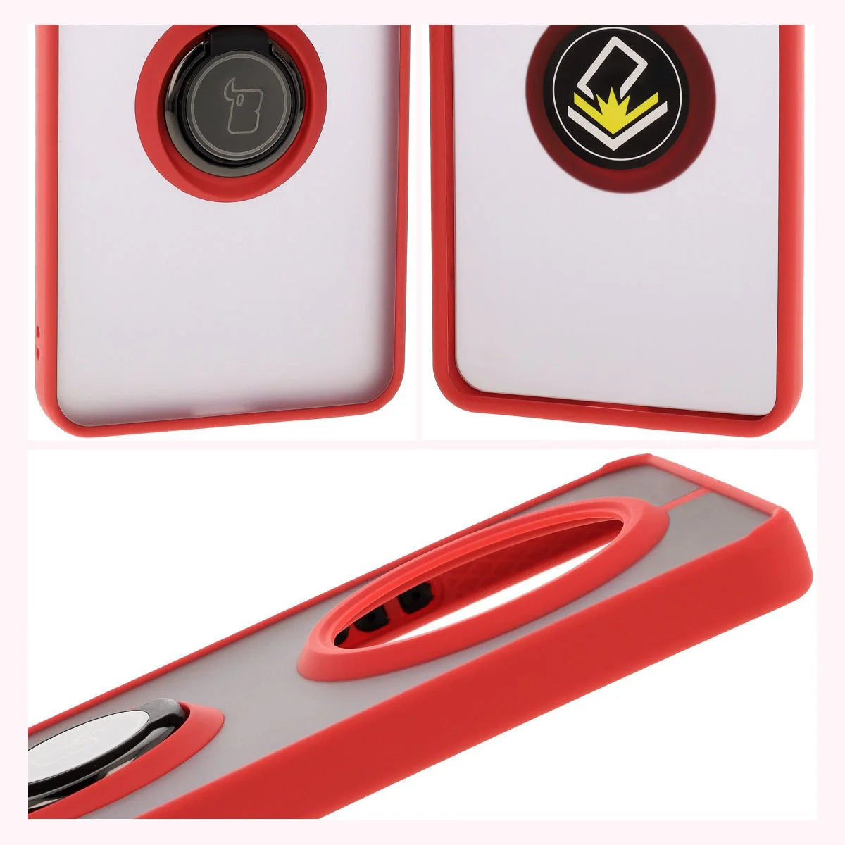 Handyhülle mit Fingergriff für Realme 14 Pro 5G, Bizon Case Hybrid Ring, getönt mit rotem Rahmen