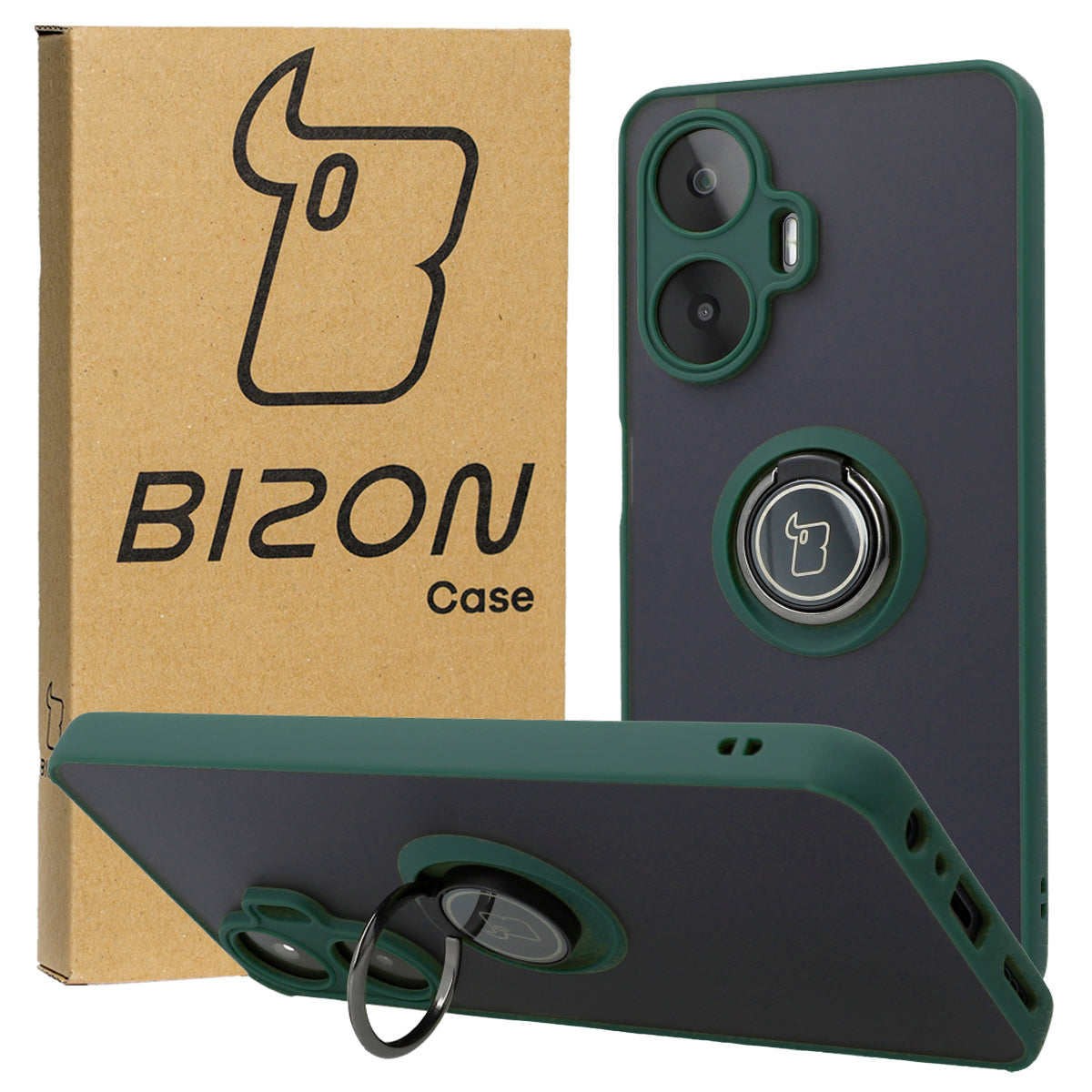 Schutzhülle Bizon Case Hybrid Ring für Realme C55, Dunkelgrün