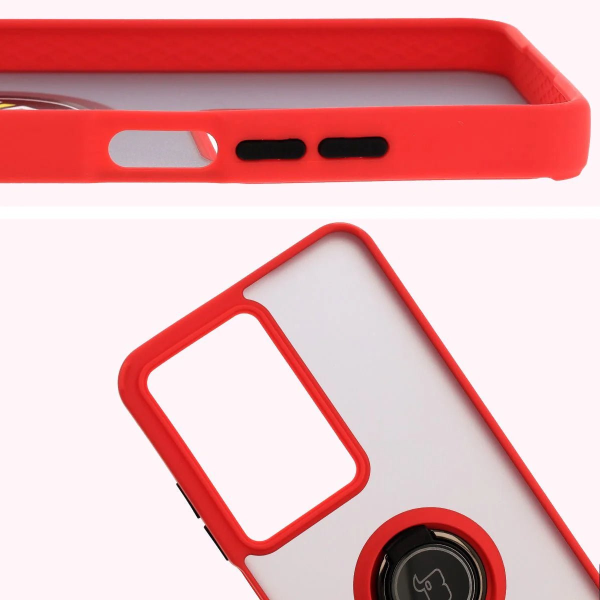 Handyhülle mit Fingergriff für Realme C75 4G / 14x 5G, Bizon Case Hybrid Ring, getönt mit rotem Rahmen