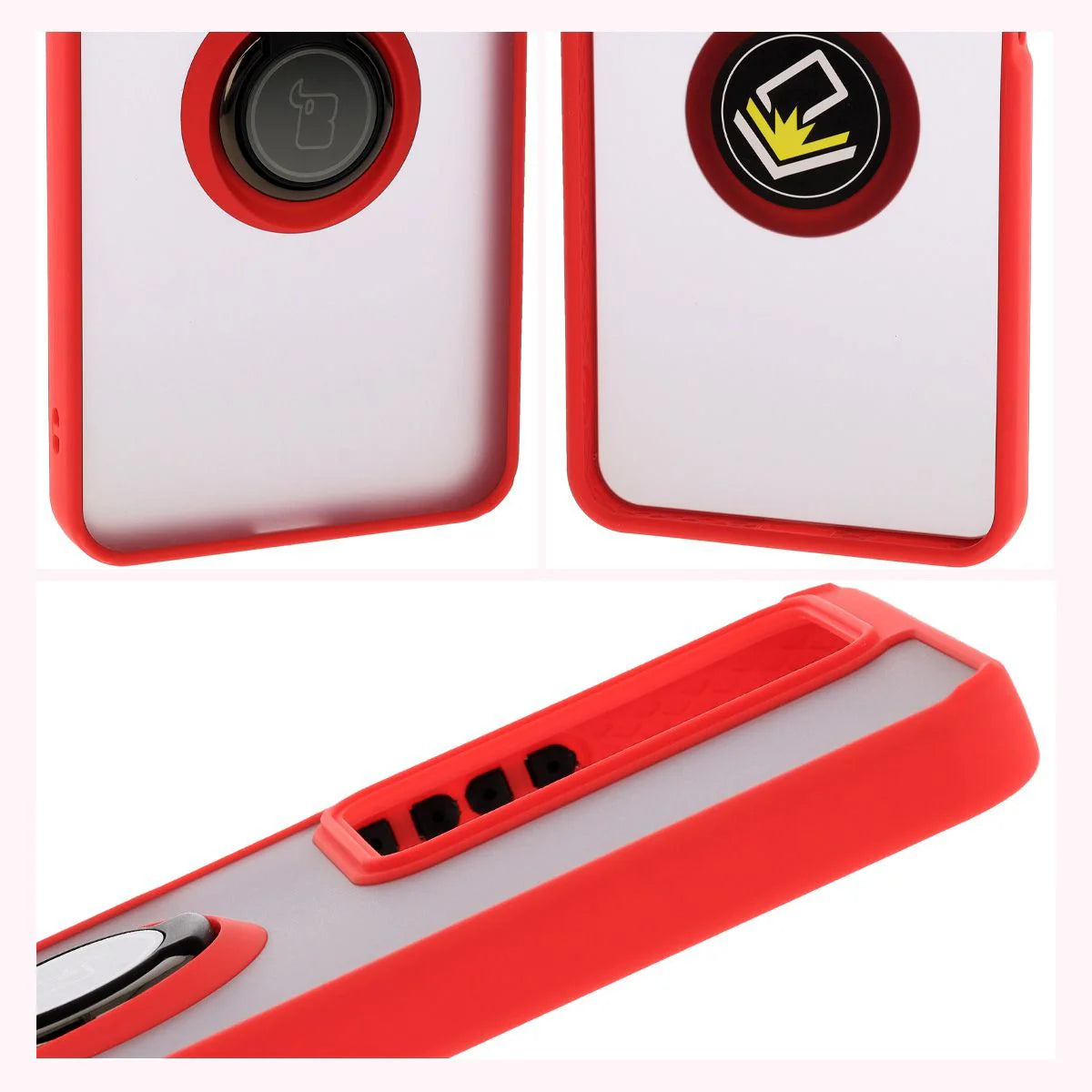 Handyhülle mit Fingergriff für Realme C75 4G / 14x 5G, Bizon Case Hybrid Ring, getönt mit rotem Rahmen
