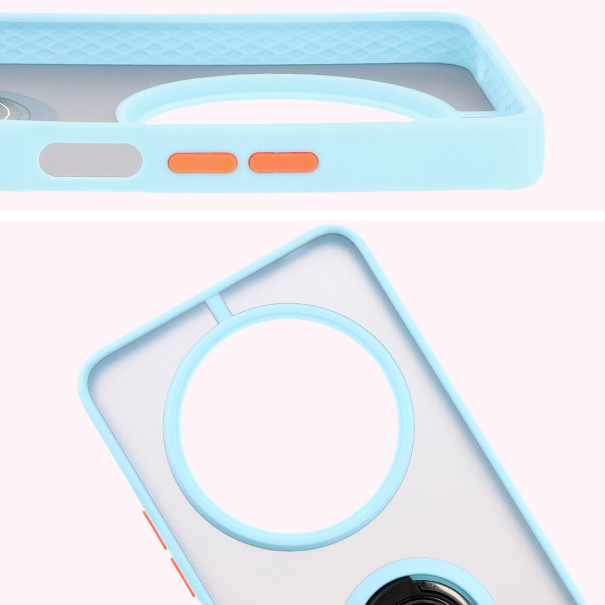 Handyhülle mit Fingergriff für Xiaomi Redmi 14C 4G / POCO C75, Bizon Case Hybrid Ring, getönt mit hellblauem Rahmen
