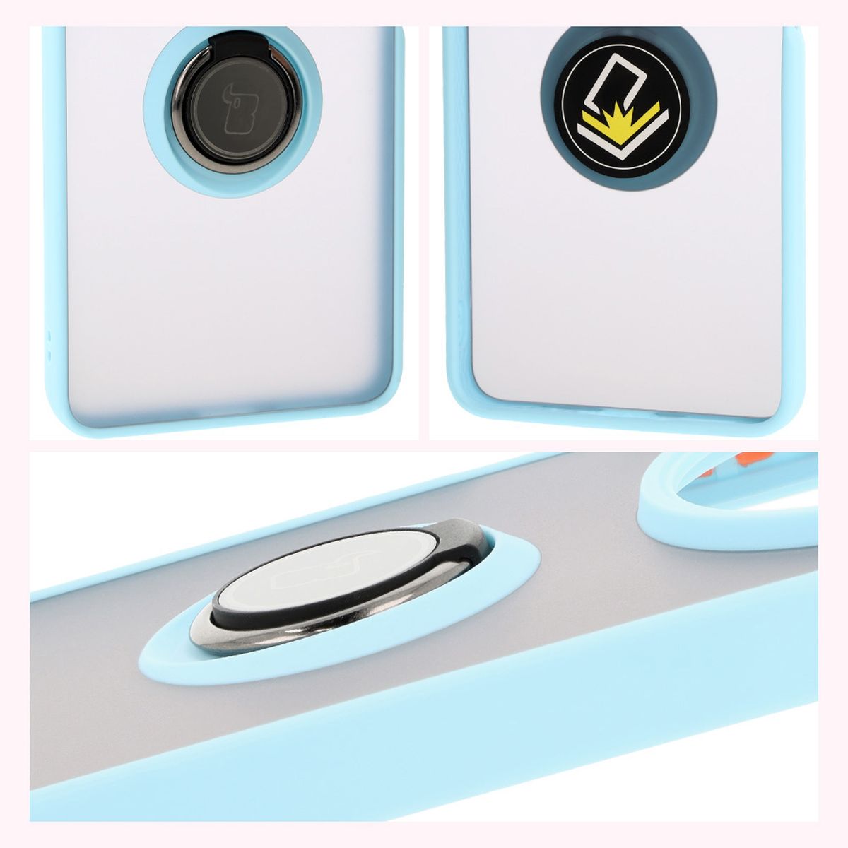 Handyhülle mit Fingergriff für Xiaomi Redmi 14C 4G / POCO C75, Bizon Case Hybrid Ring, getönt mit hellblauem Rahmen