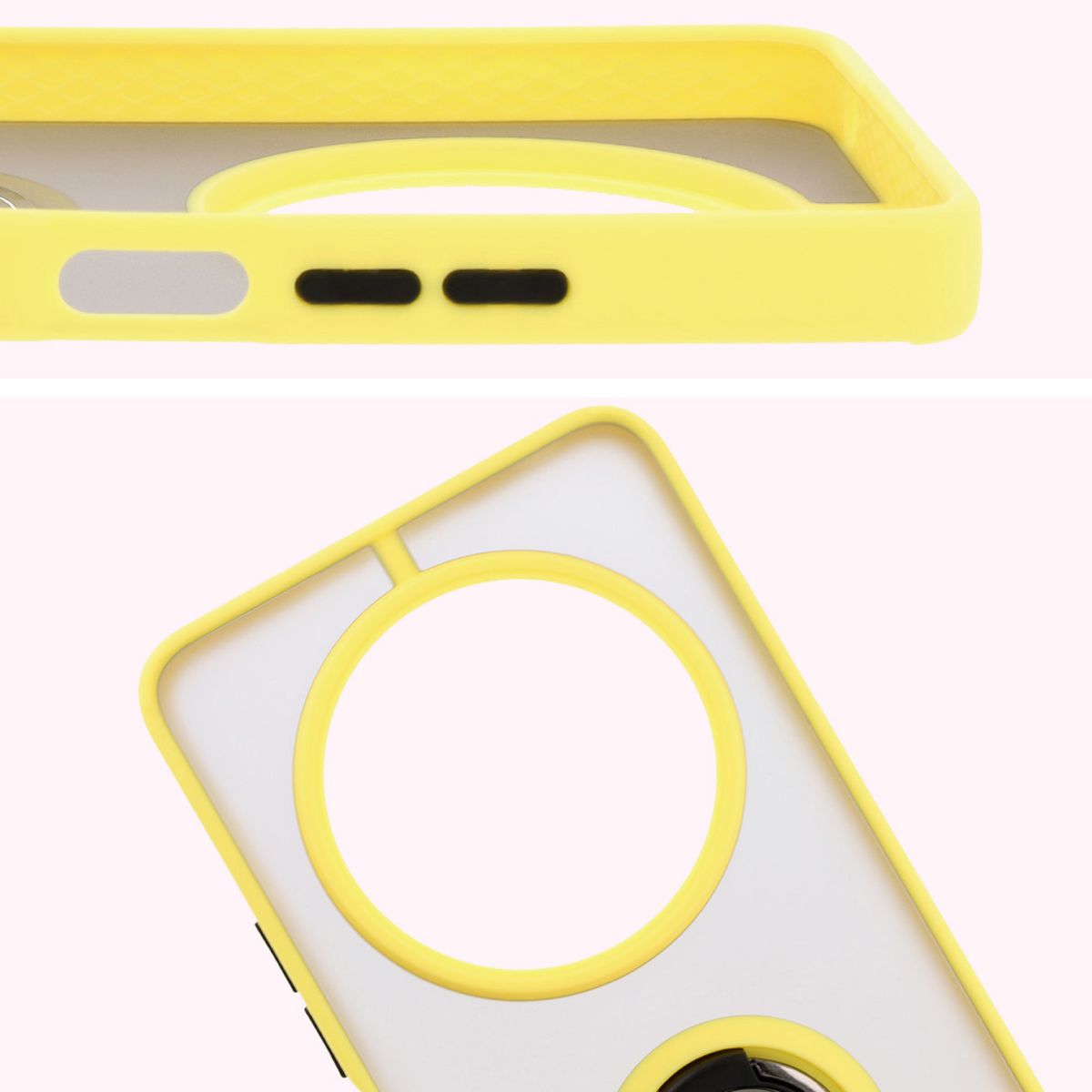 Handyhülle mit Fingergriff für Xiaomi Redmi 14C 4G / POCO C75, Bizon Case Hybrid Ring, getönt mit gelbem Rahmen