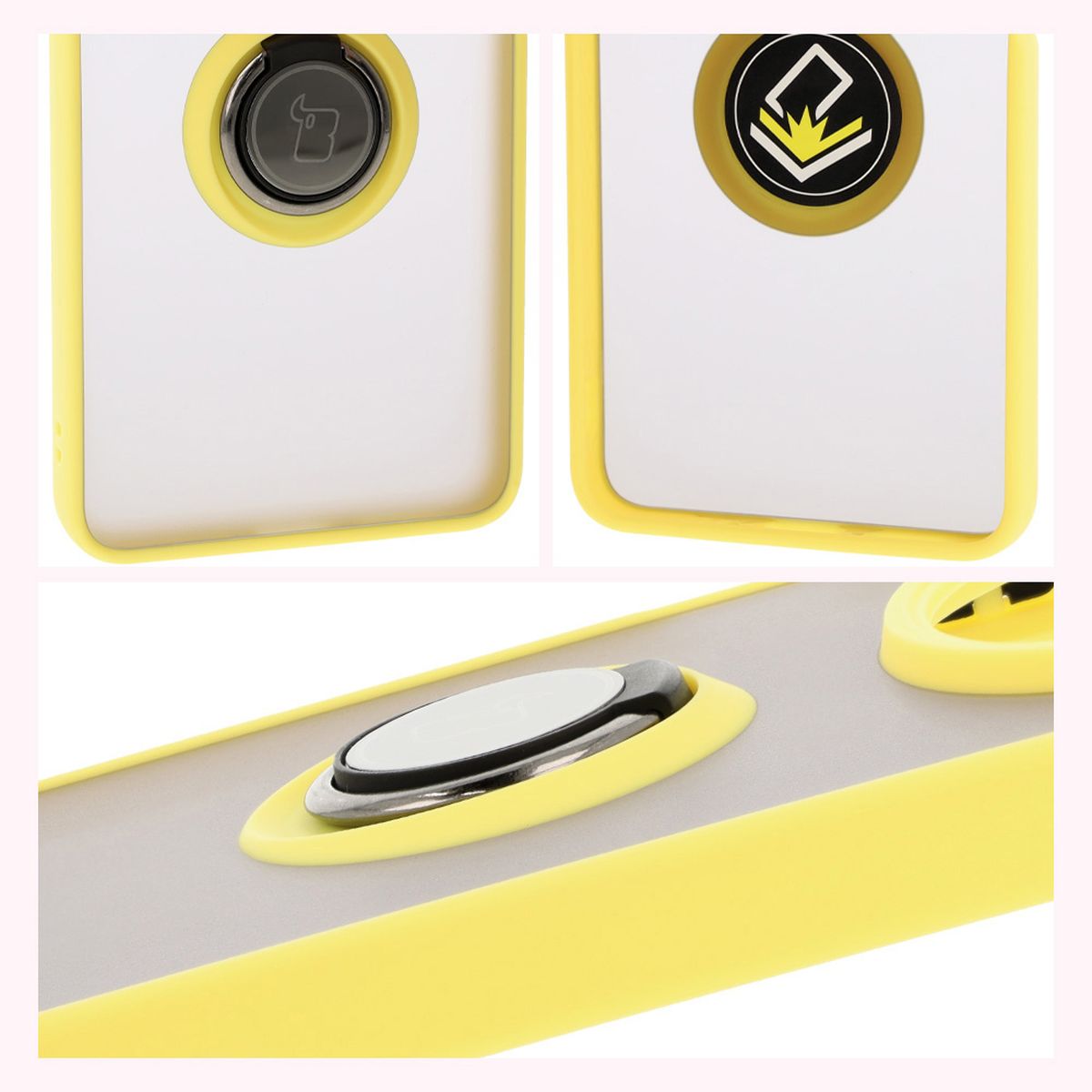 Handyhülle mit Fingergriff für Xiaomi Redmi 14C 4G / POCO C75, Bizon Case Hybrid Ring, getönt mit gelbem Rahmen