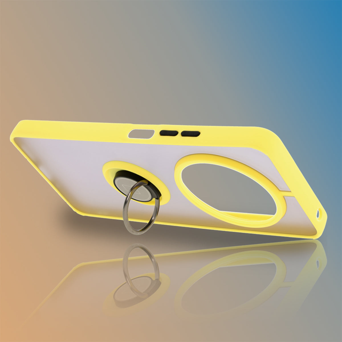 Handyhülle mit Fingergriff für Xiaomi Redmi 14C 4G / POCO C75, Bizon Case Hybrid Ring, getönt mit gelbem Rahmen