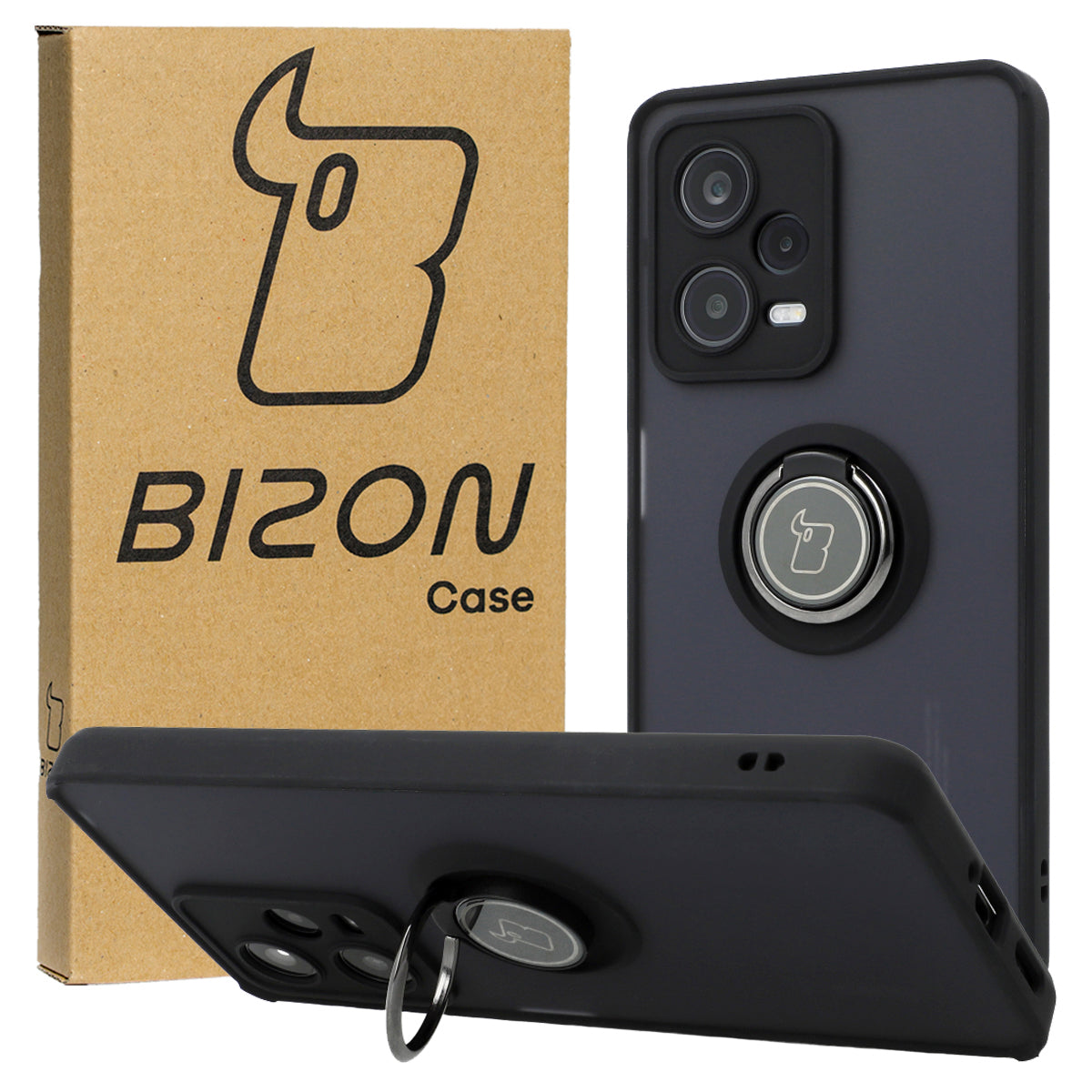 Schutzhülle Bizon Case Hybrid Ring für Xiaomi Redmi Note 12 Pro 5G, Schwarz