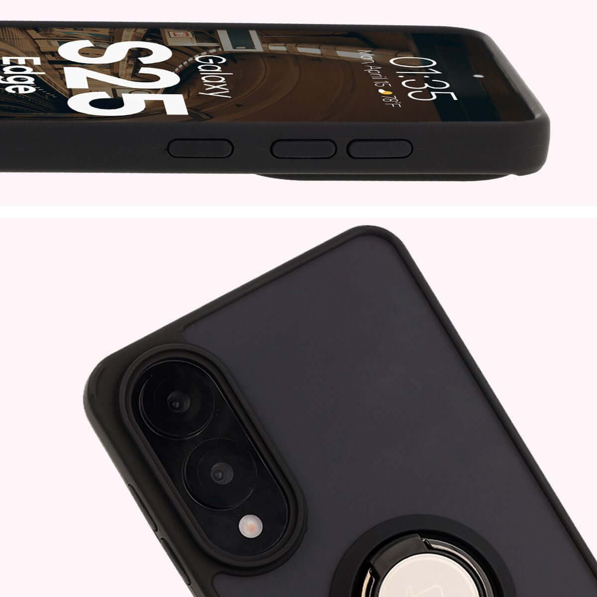 Handyhülle mit Fingergriff für Galaxy S25 Edge, Bizon Case Hybrid Ring, getönt mit schwarzem Rahmen