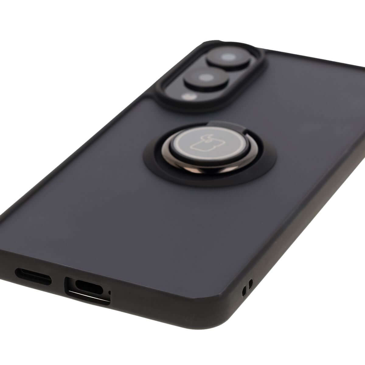 Handyhülle mit Fingergriff für Galaxy S25 Edge, Bizon Case Hybrid Ring, getönt mit schwarzem Rahmen