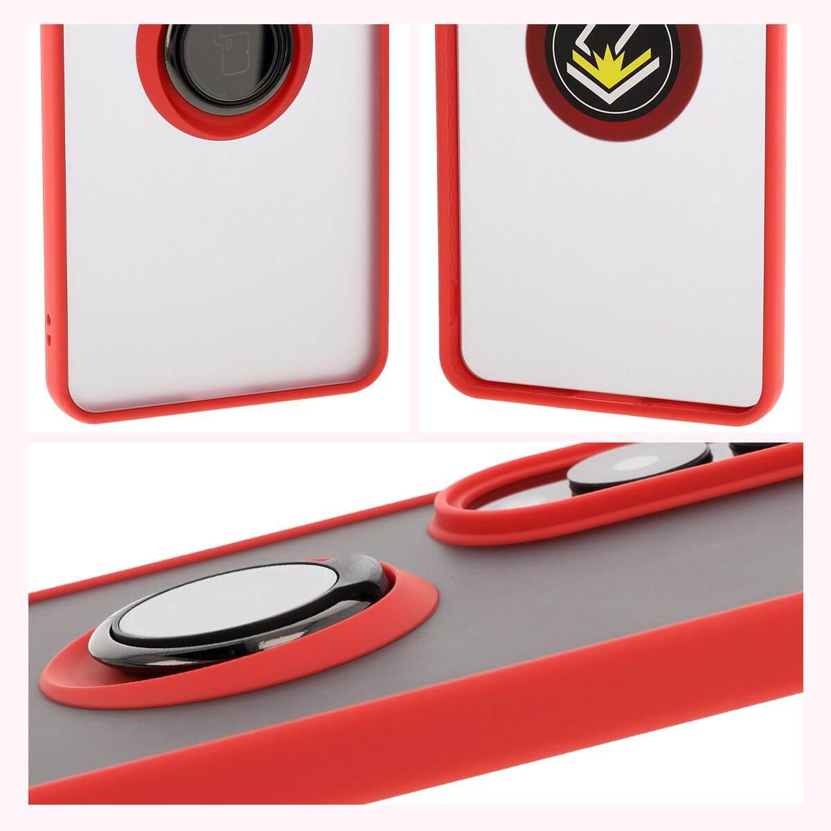 Handyhülle mit Fingergriff für Galaxy S25 Edge, Bizon Case Hybrid Ring, getönt mit rotem Rahmen