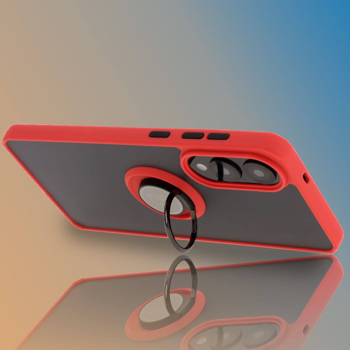 Handyhülle mit Fingergriff für Galaxy S25 Edge, Bizon Case Hybrid Ring, getönt mit rotem Rahmen