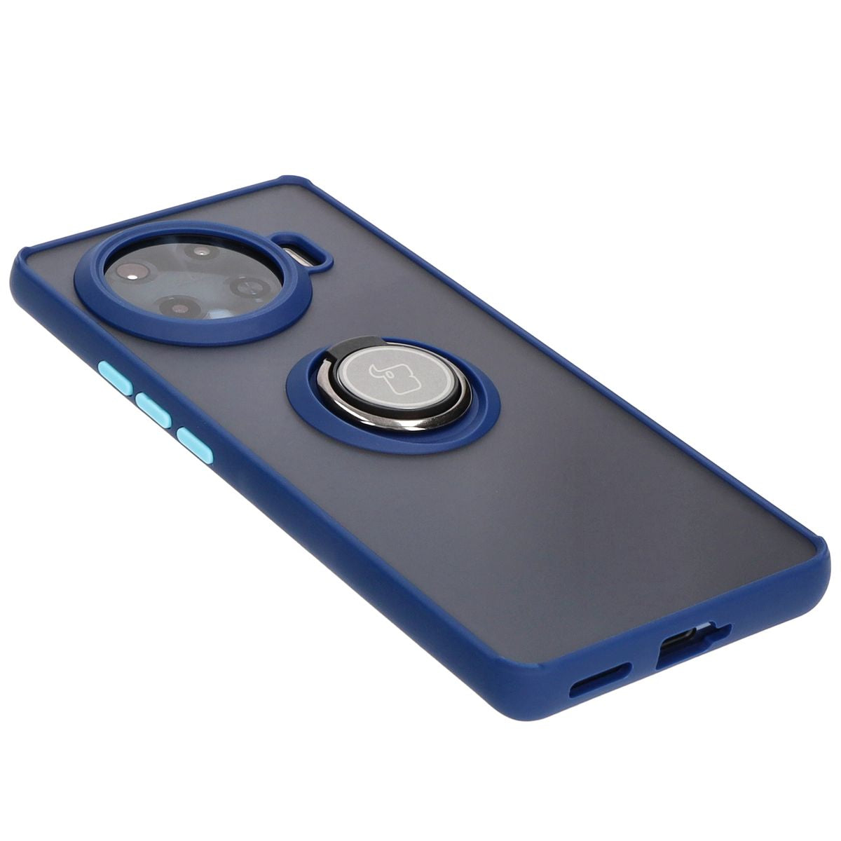 Handyhülle mit Fingergriff für Tecno Spark 20 Pro+, Bizon Case Hybrid Ring, getönt mit dunkelblauem Rahmen
