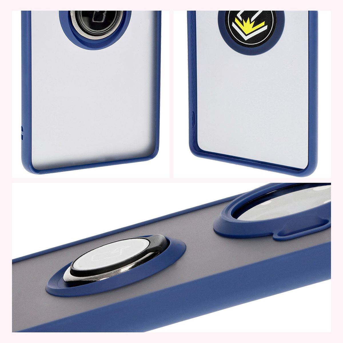 Handyhülle mit Fingergriff für Tecno Spark 20 Pro+, Bizon Case Hybrid Ring, getönt mit dunkelblauem Rahmen