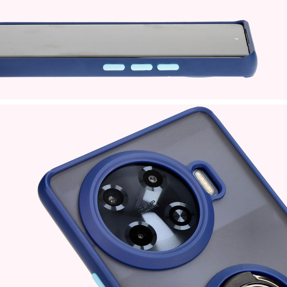 Handyhülle mit Fingergriff für Tecno Spark 20 Pro+, Bizon Case Hybrid Ring, getönt mit dunkelblauem Rahmen