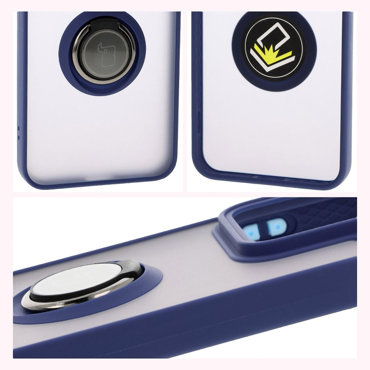 Handyhülle mit Fingergriff für Xiaomi 15, Bizon Case Hybrid Ring, getönt mit dunkelblauem Rahmen
