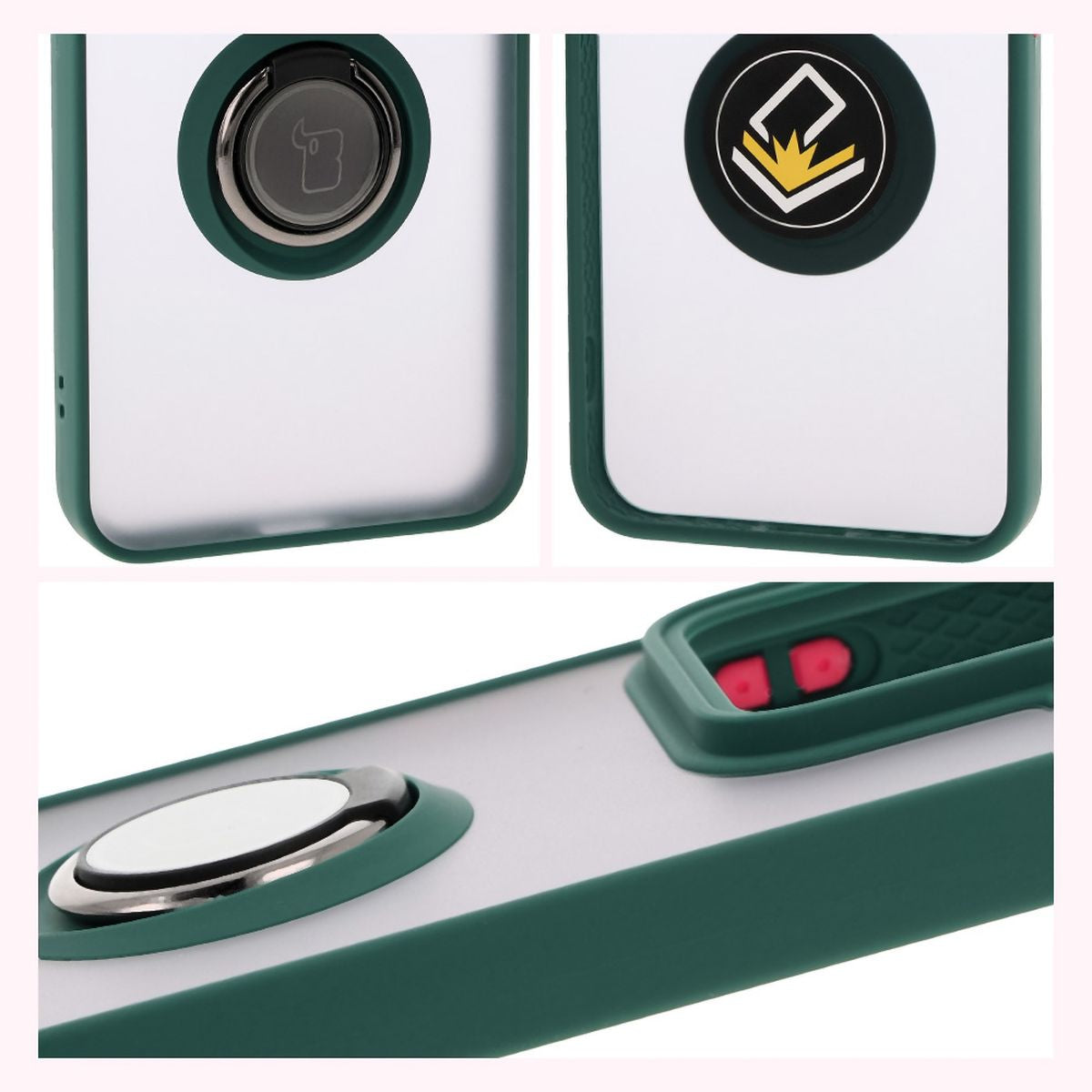 Handyhülle mit Fingergriff für Xiaomi 15, Bizon Case Hybrid Ring, getönt mit dunkelgrünem Rahmen
