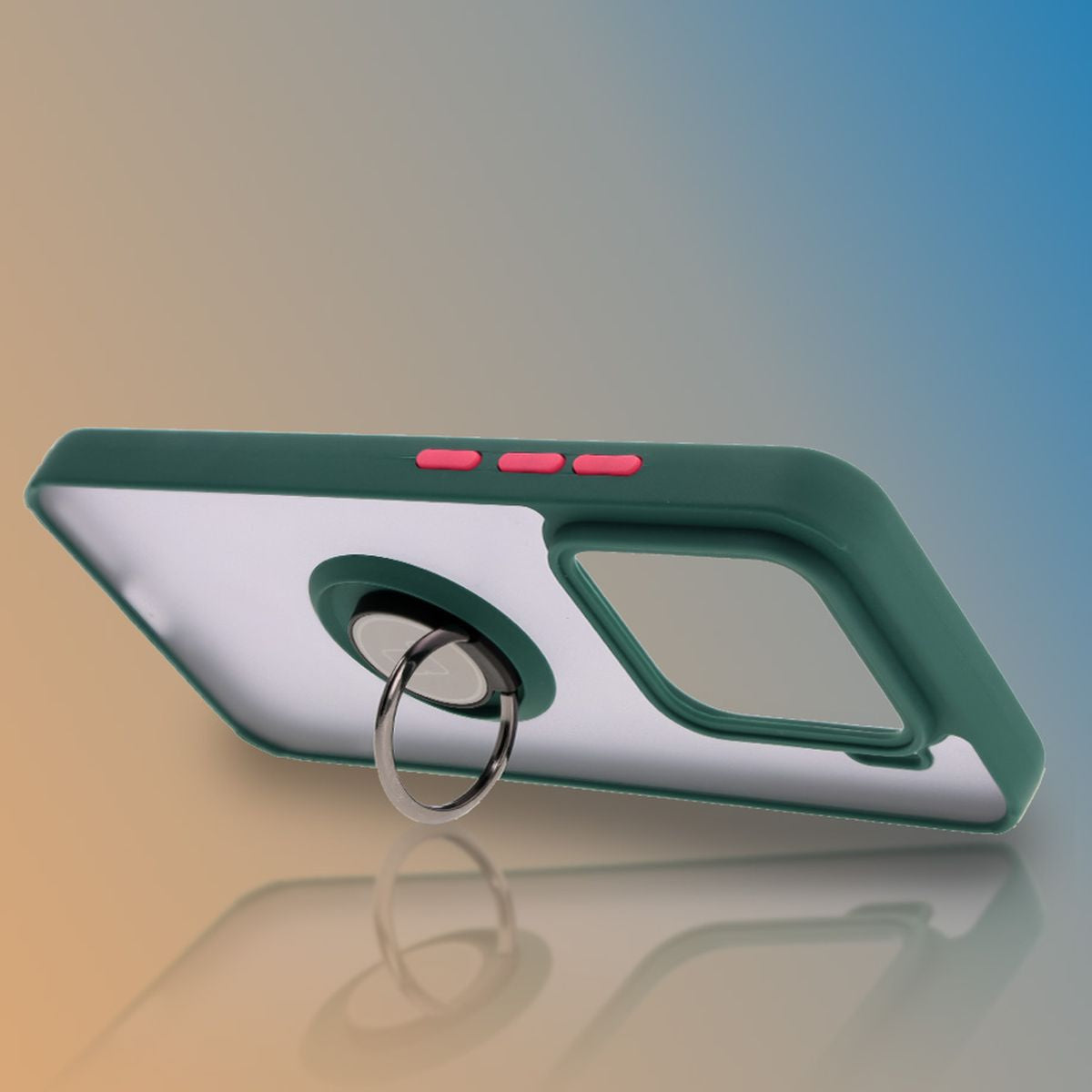 Handyhülle mit Fingergriff für Xiaomi 15, Bizon Case Hybrid Ring, getönt mit dunkelgrünem Rahmen