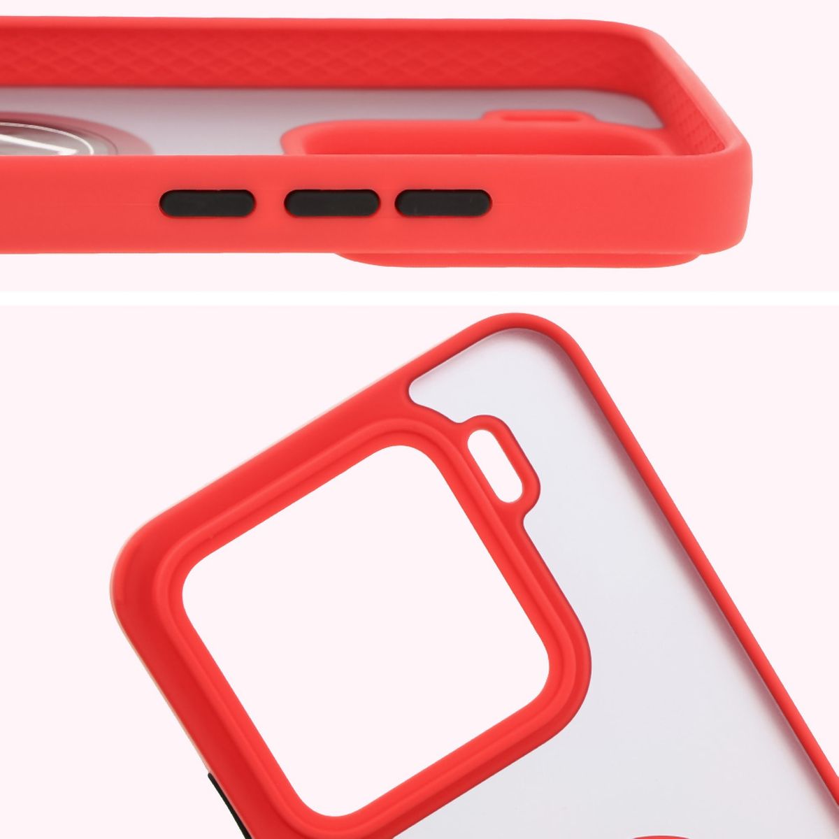 Handyhülle mit Fingergriff für Xiaomi 15, Bizon Case Hybrid Ring, getönt mit rotem Rahmen