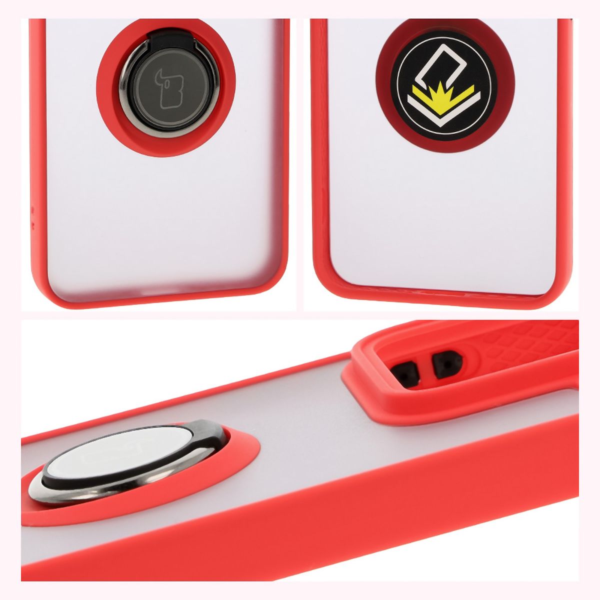 Handyhülle mit Fingergriff für Xiaomi 15, Bizon Case Hybrid Ring, getönt mit rotem Rahmen