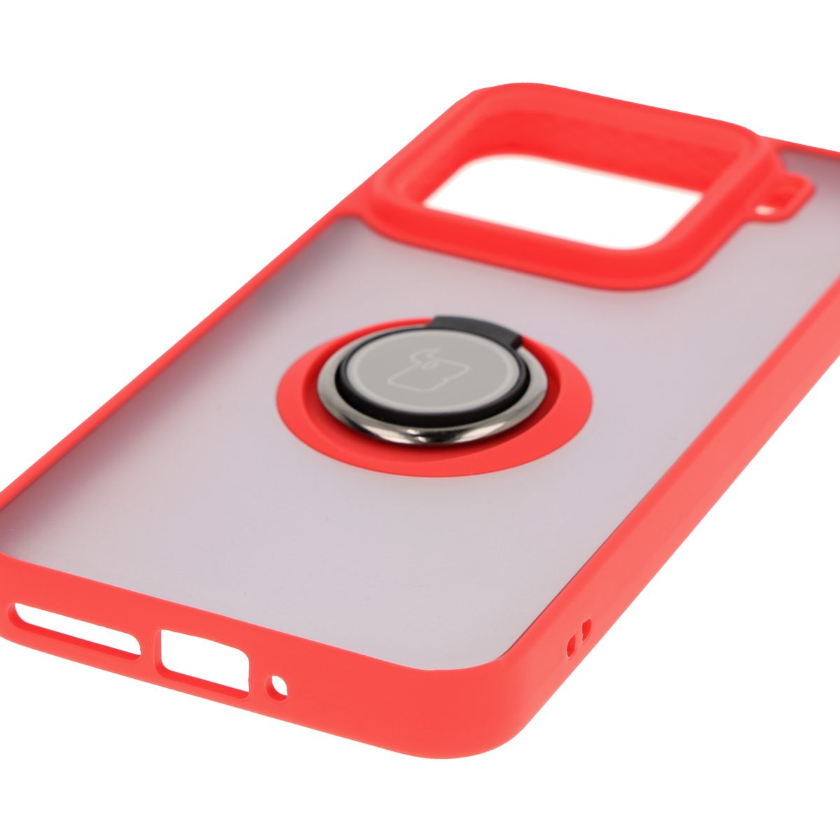 Handyhülle mit Fingergriff für Xiaomi 15, Bizon Case Hybrid Ring, getönt mit rotem Rahmen