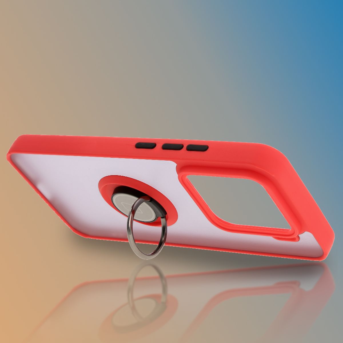 Handyhülle mit Fingergriff für Xiaomi 15, Bizon Case Hybrid Ring, getönt mit rotem Rahmen