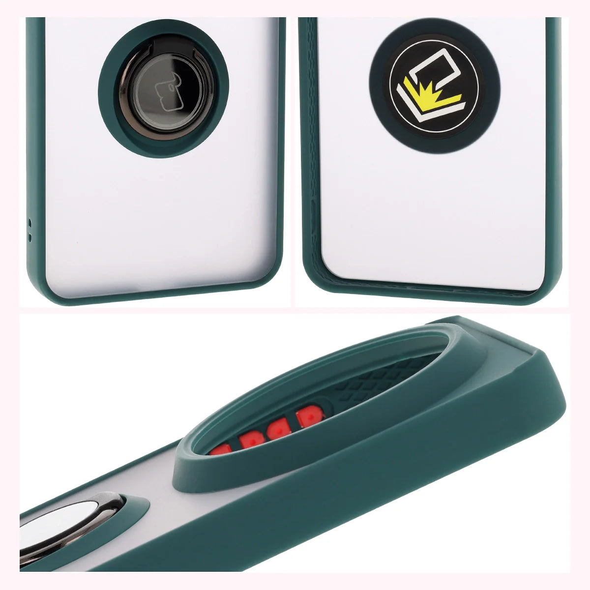 Handyhülle mit Fingergriff für Xiaomi 15 Ultra, Bizon Case Hybrid Ring, getönt mit dunkelgrünem Rahmen