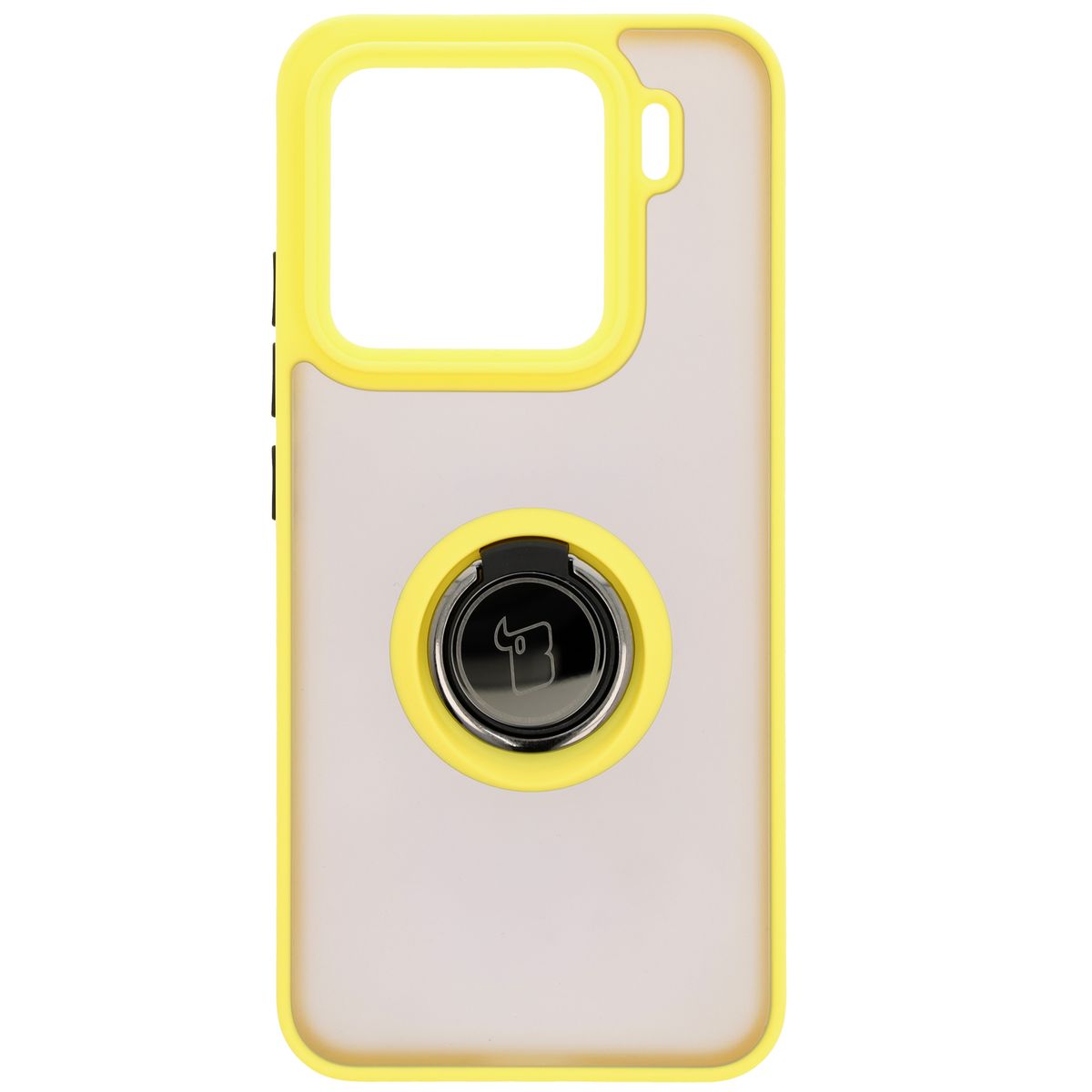 Handyhülle mit Fingergriff für Xiaomi 15, Bizon Case Hybrid Ring, getönt mit gelbem Rahmen