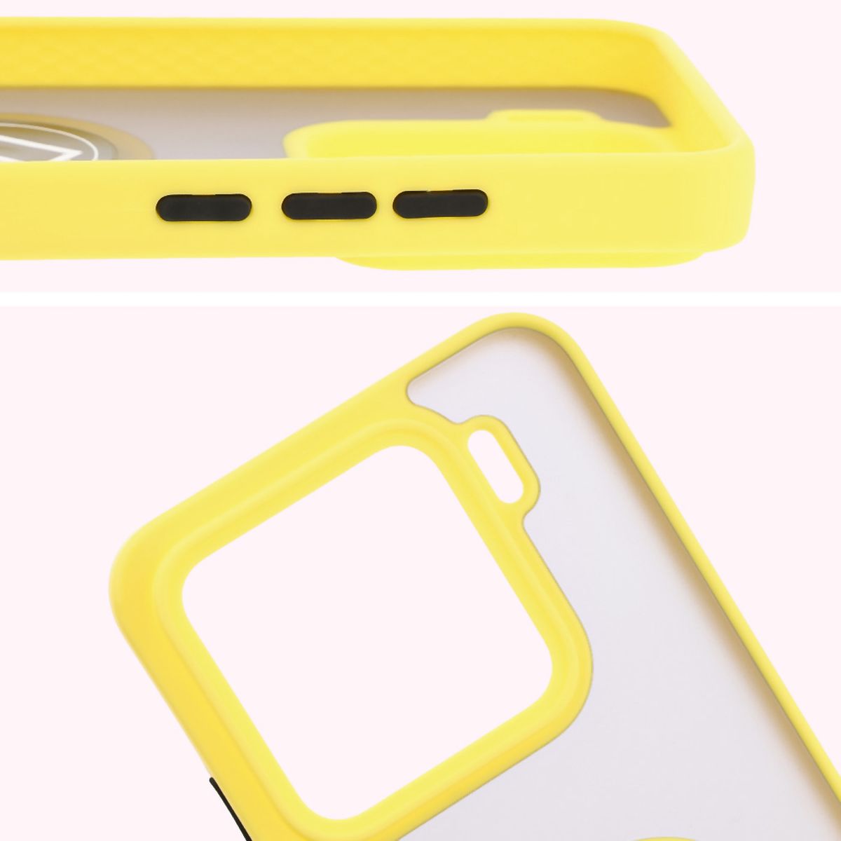 Handyhülle mit Fingergriff für Xiaomi 15, Bizon Case Hybrid Ring, getönt mit gelbem Rahmen