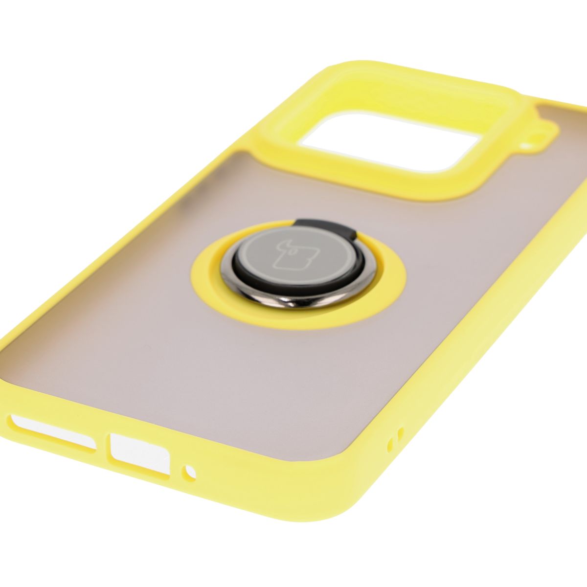Handyhülle mit Fingergriff für Xiaomi 15, Bizon Case Hybrid Ring, getönt mit gelbem Rahmen
