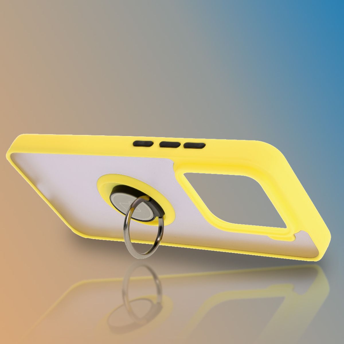 Handyhülle mit Fingergriff für Xiaomi 15, Bizon Case Hybrid Ring, getönt mit gelbem Rahmen