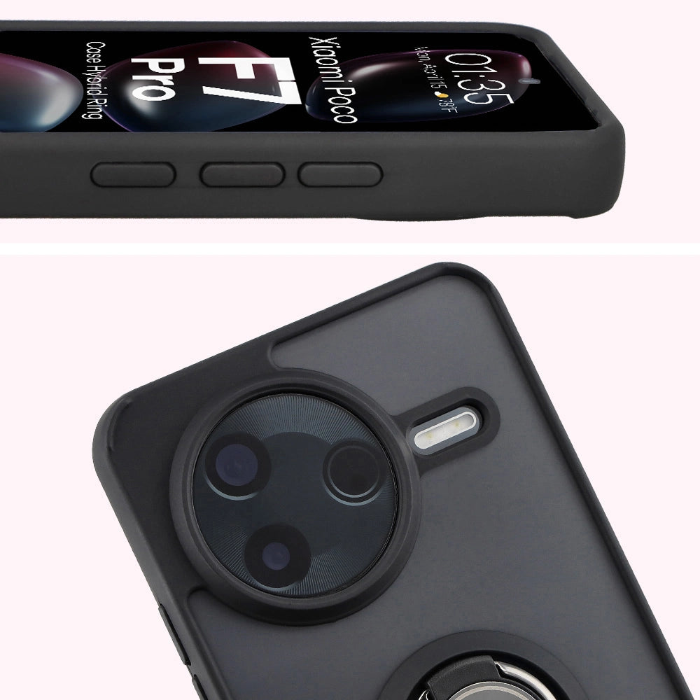 Handyhülle mit Fingergriff für Xiaomi POCO F7 Pro, Bizon Case Hybrid Ring, getönt mit schwarzem Rahmen