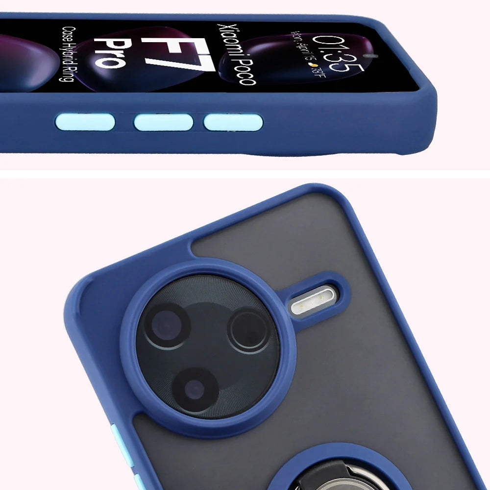 Handyhülle mit Fingergriff für Xiaomi POCO F7 Pro, Bizon Case Hybrid Ring, getönt mit dunkelblauem Rahmen