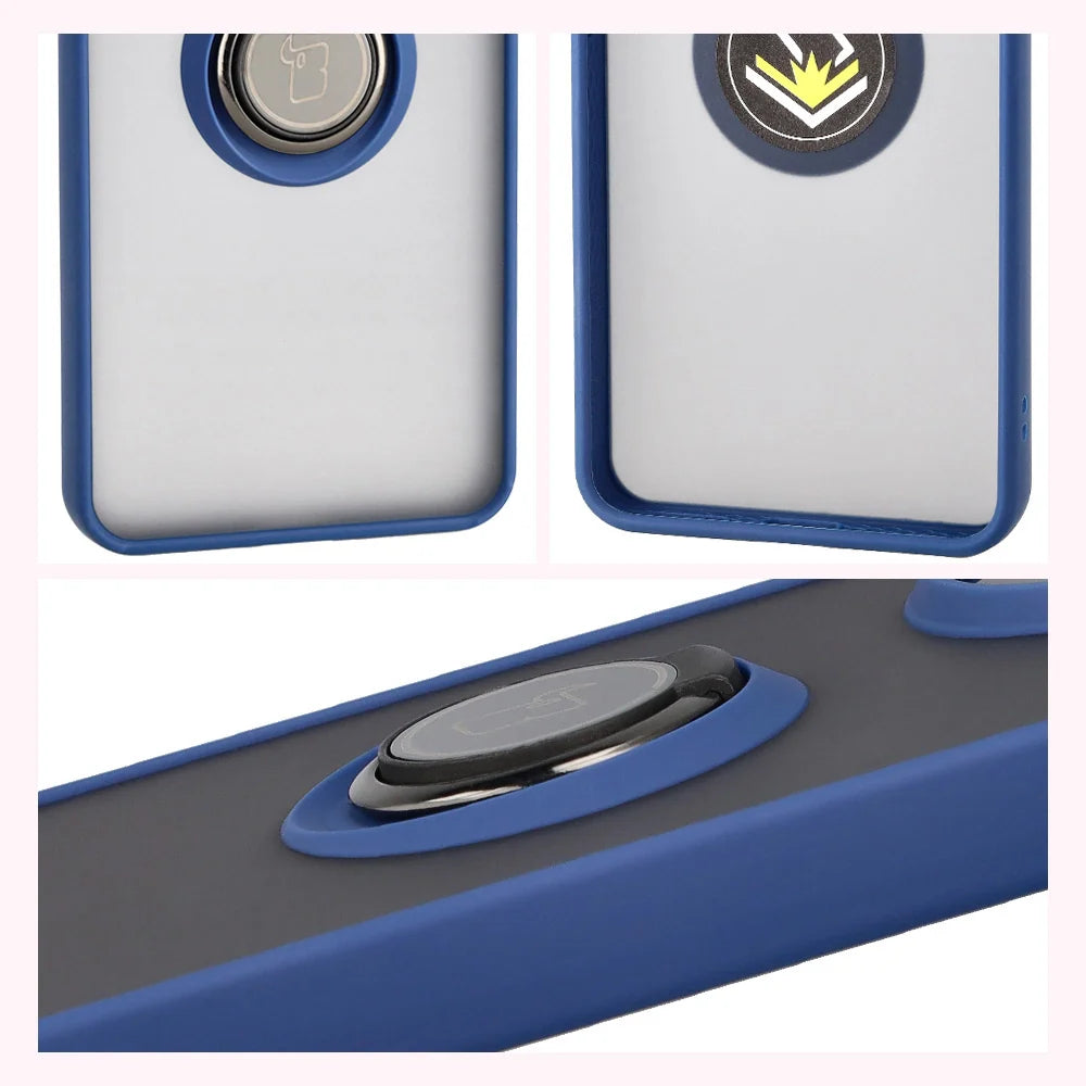 Handyhülle mit Fingergriff für Xiaomi POCO F7 Pro, Bizon Case Hybrid Ring, getönt mit dunkelblauem Rahmen