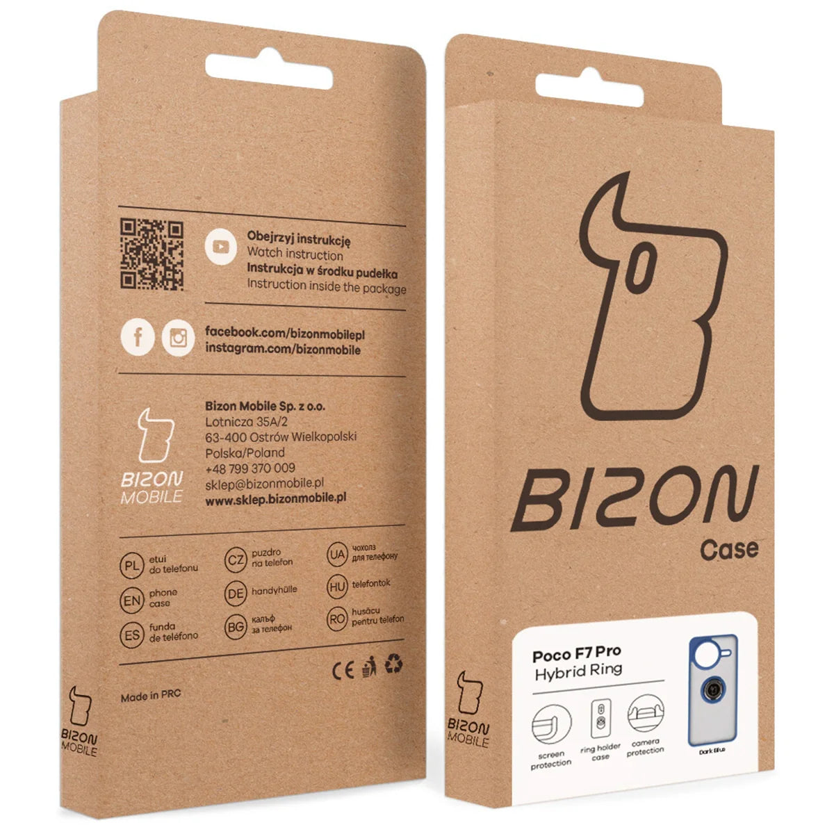 Handyhülle mit Fingergriff für Xiaomi POCO F7 Pro, Bizon Case Hybrid Ring, getönt mit dunkelblauem Rahmen