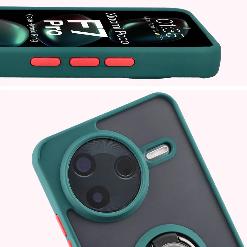 Handyhülle mit Fingergriff für Xiaomi POCO F7 Pro, Bizon Case Hybrid Ring, getönt mit dunkelgrünem Rahmen