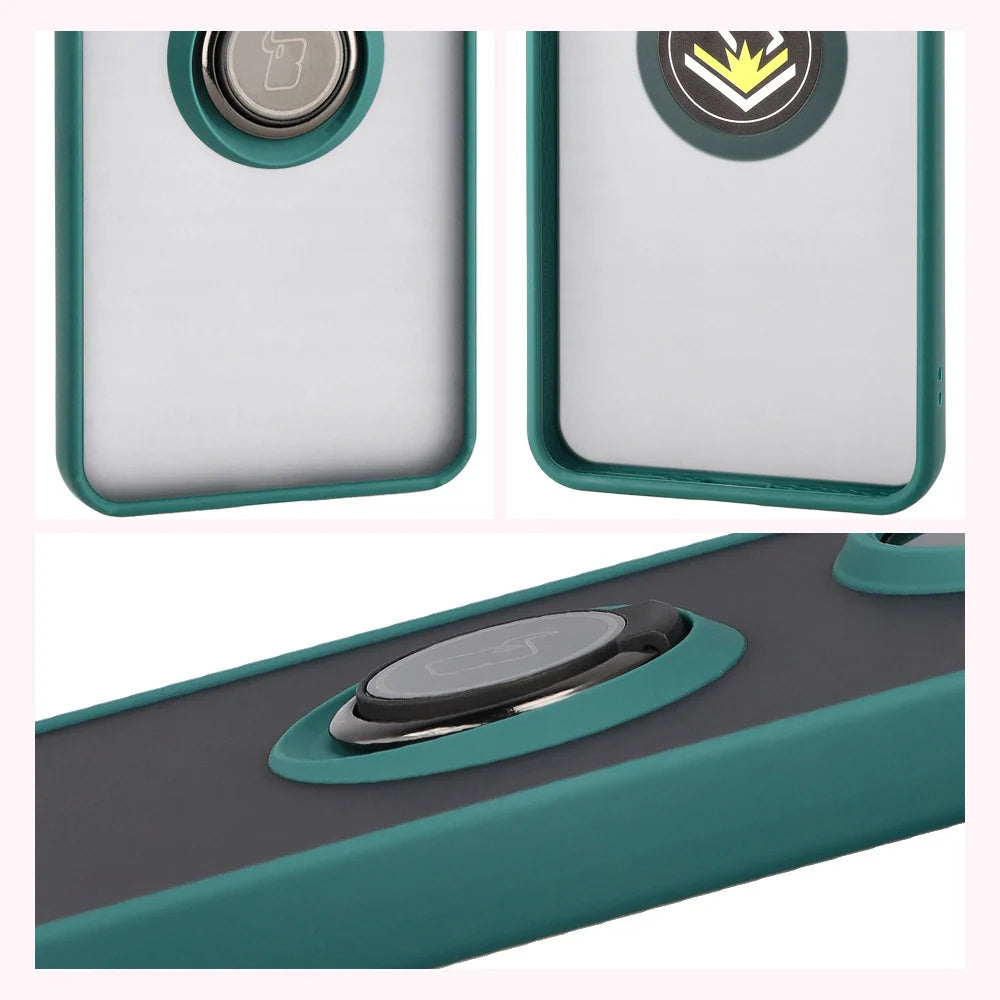 Handyhülle mit Fingergriff für Xiaomi POCO F7 Pro, Bizon Case Hybrid Ring, getönt mit dunkelgrünem Rahmen