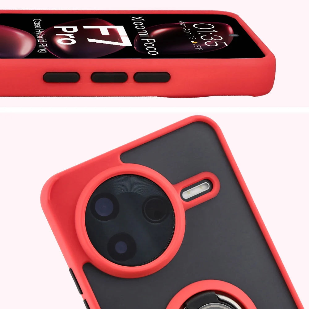 Handyhülle mit Fingergriff für Xiaomi POCO F7 Pro, Bizon Case Hybrid Ring, getönt mit rotem Rahmen