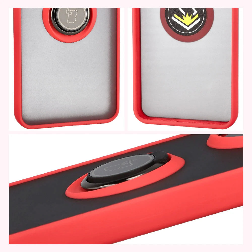 Handyhülle mit Fingergriff für Xiaomi POCO F7 Pro, Bizon Case Hybrid Ring, getönt mit rotem Rahmen