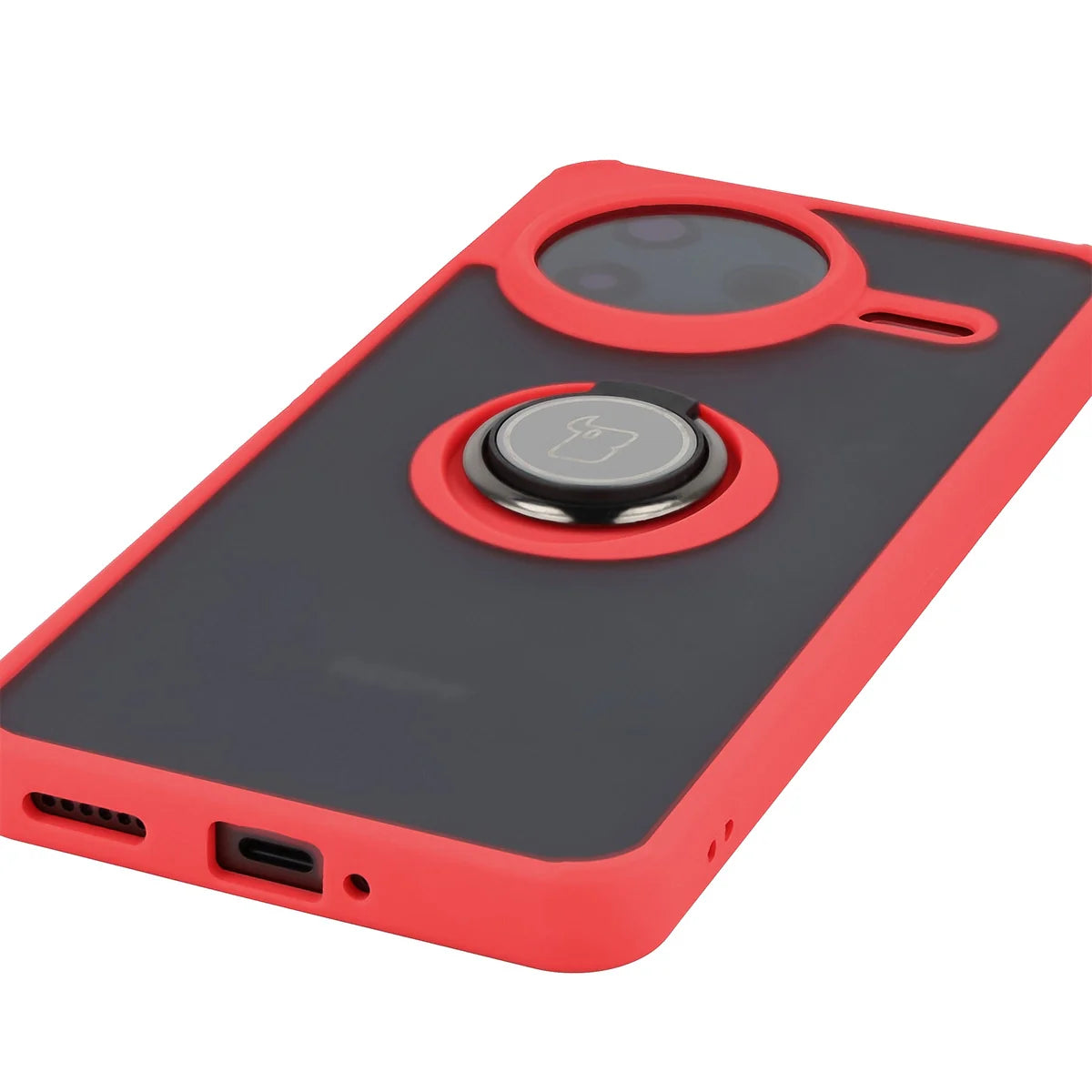 Handyhülle mit Fingergriff für Xiaomi POCO F7 Pro, Bizon Case Hybrid Ring, getönt mit rotem Rahmen