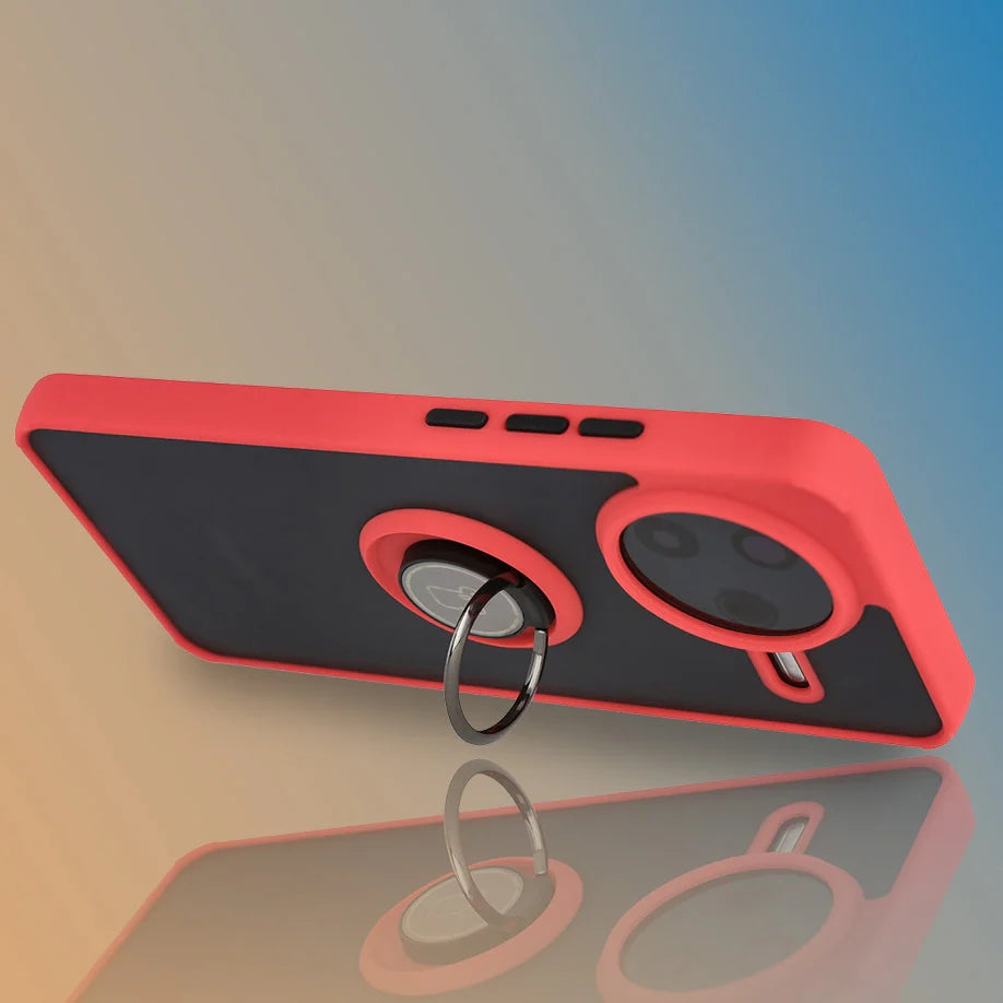 Handyhülle mit Fingergriff für Xiaomi POCO F7 Pro, Bizon Case Hybrid Ring, getönt mit rotem Rahmen